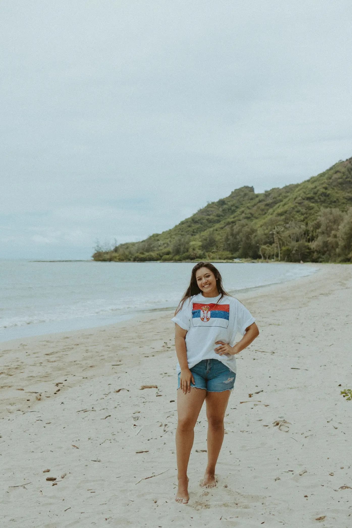 Mele proudly wearing the Serbian flag showcasing her love and pride in her heritage