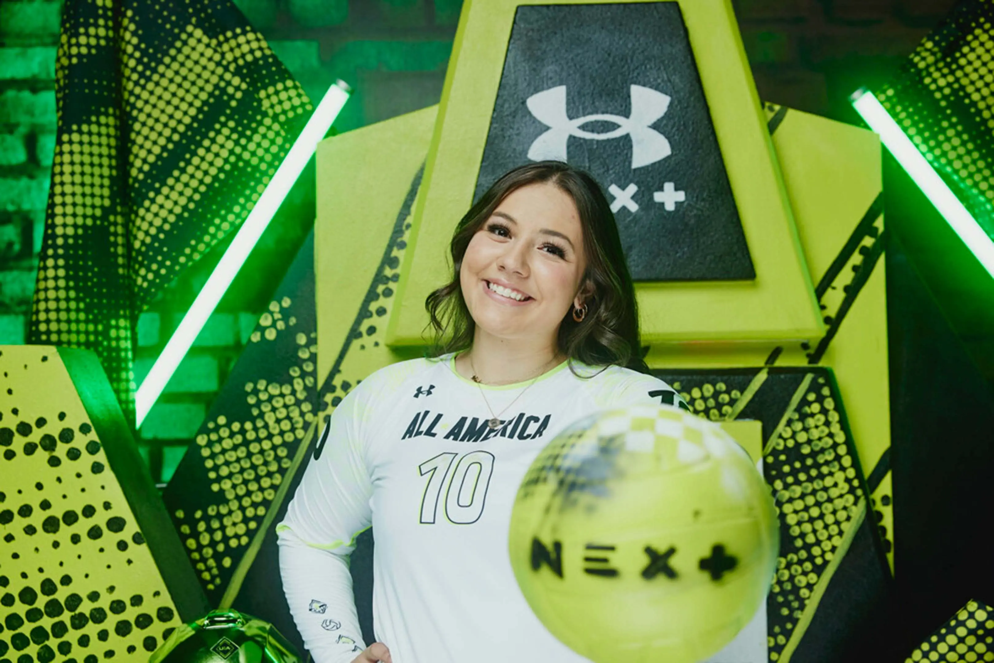 Mele posing for Under Armour's 2023 All America media day in Orlando, FL